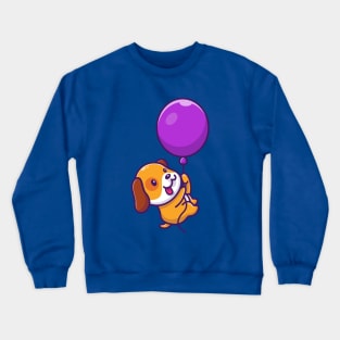 Cute Dog Floating With Balloon Cartoon Crewneck Sweatshirt